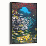 Black and white framed canvas featuring a vintage landscape of Quintana Roo, ideal for bedroom wall decor.