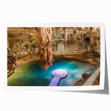 Vibrant floral art depicting Yucatán scenery on a rolled canvas, ideal for dining room wall decor.