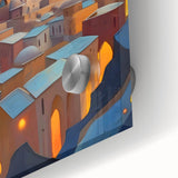 Large abstract wall art featuring a mid-century modernist Afghan scenery in muted earth tones on acrylic glass.