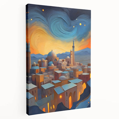Large canvas print of an Afghan landscape in muted earth tones, ideal for kitchen wall art.