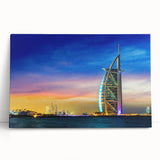 Black and white stretched canvas of Dubai skyline, ideal for kitchen wall art or bedroom ambiance.