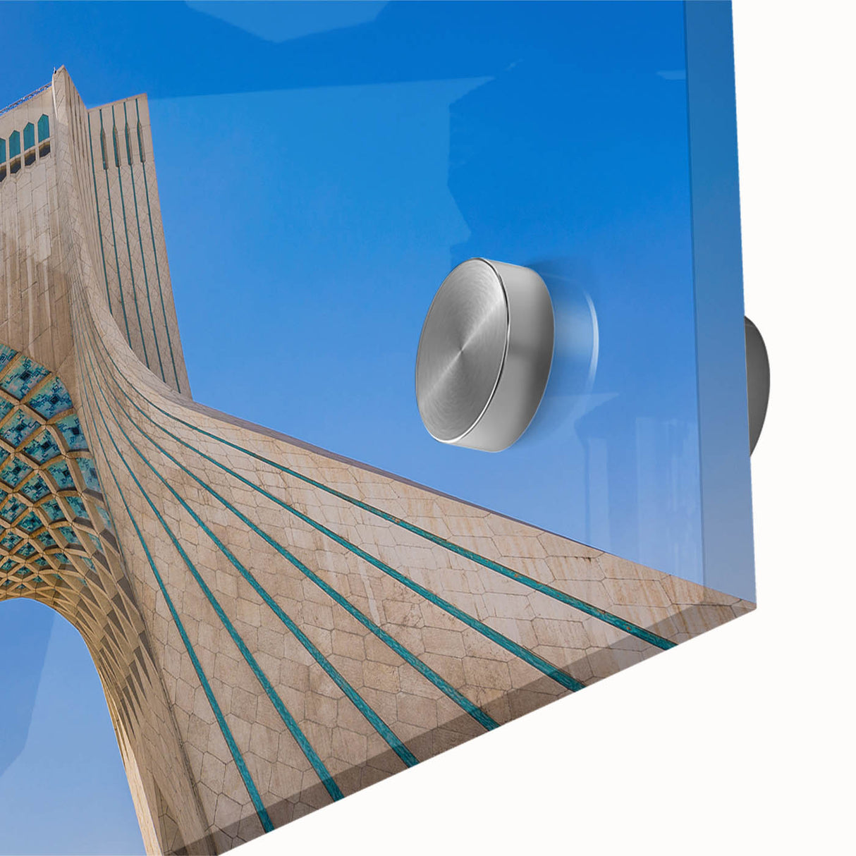 Mid-century modernist acrylic print of abstract Iranian scenery in earthy tones, ideal for dining room art.