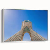 Vintage poster art of a Middle Eastern scenery on framed canvas, featuring vibrant colors, ideal for living room decor.