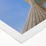 Art deco poster featuring a scenic view of Iran with muted earth tones on rolled canvas, suitable for dining room wall art.