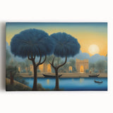 Black and white stretched canvas featuring a scenic Middle Eastern landscape, ideal for kitchen wall art.