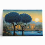 Black and white stretched canvas depicting a Middle Eastern cityscape, ideal for kitchen wall art or bedroom ambiance.
