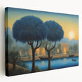 Large stretched canvas depicting a Middle-Eastern Iraq scenery in earthy brown and green tones.