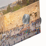 Acrylic print of Jerusalem with muted earth tones in a mid-century modernist style, ideal for dining room art.