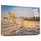 Acrylic print of Jerusalem scenery in muted earth tones, ideal for dining room art.