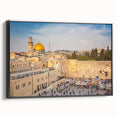 Black and white framed canvas depicting a vintage-style Jerusalem landscape, ideal for bedroom wall decor.