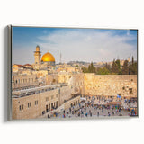 Landscape art painting of Jerusalem in vibrant colors on a framed canvas, ideal for living room decor.