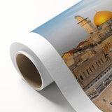 Art deco poster of Jerusalem scenery in muted earth tones on rolled canvas, ideal for nursery wall art or dining room.