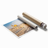 Extra large rolled print depicting Jerusalem scenery in muted earth tones, ideal for classy bathroom wall art.