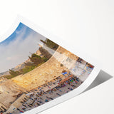 Extra large rolled print featuring line art flowers and Jerusalem scenery in muted earth tones.