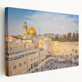Stretched canvas depicting a scenic Jerusalem landscape in muted earth tones, suitable for kitchen wall art.