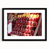 Extra large abstract art print of Tel Aviv with vibrant colors and textured design on a framed black mat.