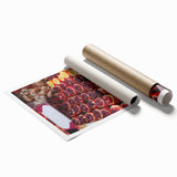 Extra large rolled print of Tel Aviv scenery with floral accents in muted colors.