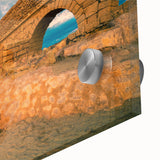 Mid-century modernist large abstract wall art depicting a Middle Eastern scenery in muted earth tones on acrylic glass.