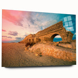 Large abstract wall art depicting Middle-Eastern scenery in muted earth tones on acrylic glass.