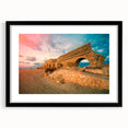 Extra large abstract art print of a Middle Eastern scenery in vibrant colors on a textured canvas, framed in black.