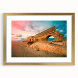 Extra large abstract art print of a Middle Eastern scenery in gold frame, ideal for living room decor.