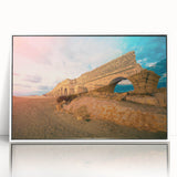 Acrylic print of a Middle-Eastern scenery in art deco style, featuring muted earth tones, ideal for modern art wall decor.