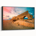 Black and white framed canvas of a Middle-Eastern landscape, ideal for bedroom decor.
