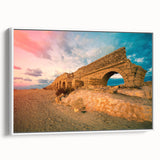 Vintage poster art depicting a Middle Eastern scenery on a framed canvas, using a palette of vibrant colors.