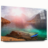 Acrylic glass print of an abstract Middle Eastern Oman scenery in earthy tones, ideal for dining room decor.