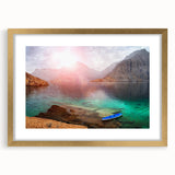 Extra large abstract art print of a Middle Eastern scenery in a gold frame, featuring textured, earthy tones.