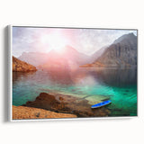 Vintage poster art of a Middle Eastern scenery on a framed canvas, featuring a colorful palette, ideal for living room decor.