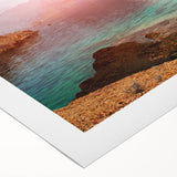 Art deco poster depicting a serene Middle Eastern landscape in soft beige tones on rolled canvas.