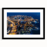 Abstract art print depicting a colorful Qatar scenery in textured style, framed with black mat, ideal for living room decor.
