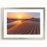 Textured abstract art print depicting a stylized Saudi Arabian landscape in muted earth tones, framed in silver.