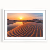 Abstract art print depicting a stylized Saudi Arabian landscape in earth tones, framed with a white mat.
