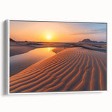 Vintage poster art of a Middle Eastern desert scene in colorful hues on a framed canvas, ideal for living room decor.