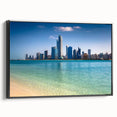 Black and white framed canvas of Abu Dhabi landscape, ideal for bedroom wall art.