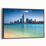 Black and white framed canvas of Abu Dhabi landscape, ideal for bedroom wall art.