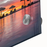 Large abstract acrylic print of oceanic scenery in blues and greens.