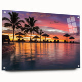 Abstract oceanic landscape in blue and teal hues on acrylic glass, suitable for bedroom or dining room decor.