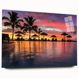 Large abstract wall art depicting an oceanic Fiji scenery in muted blue and green tones, acrylic glass format.