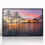 Framed acrylic print of large abstract wall art depicting an oceanic scene in muted blue and green tones.