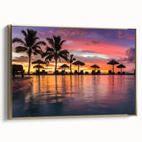Framed canvas of a vintage-style landscape painting depicting a tranquil Fiji scenery, using muted earth tones.