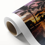 Art Deco poster of a serene Fiji beach scene in pastel shades on rolled canvas, ideal for nursery wall art.