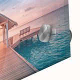 Large abstract wall art depicting the French Polynesia Bora Bora scenery in vibrant blues on acrylic glass.