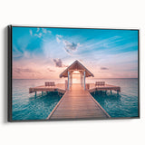 Black and white framed canvas of a vintage Bora Bora landscape, ideal for bedroom wall art.