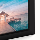 Black wall art featuring a textured, colorful depiction of Bora Bora, framed canvas, ideal for large living room decor.