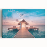 Black and white stretched canvas featuring a tranquil Bora Bora scenery, ideal for kitchen wall art.
