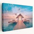 Large art print of Bora Bora's clear waters and overwater bungalows on stretched canvas, ideal for kitchen wall art.