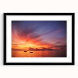 Extra large abstract art print of a colorful Tahitian landscape on textured canvas, framed in black.